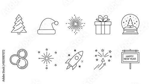 Festive Icons: A collection of simple, yet elegant outline drawings capturing the joy and spirit of celebration. Perfect for designs that need a touch of happiness and festivity!