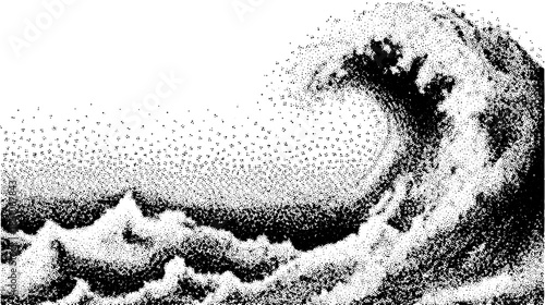 Wave illustration in black and white. Dynamic water texture, solid vector graphic with a minimal abstract concept set.