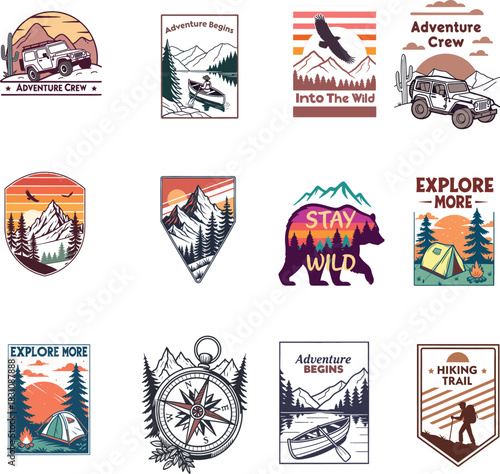 Outdoor Adventure, Exploration, and Wilderness Logo and Badge Collection