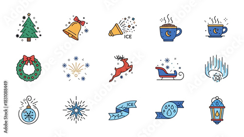 Festive Symbols of Christmas: A delightful collection of vector illustrations that encapsulates the essence of the festive season.