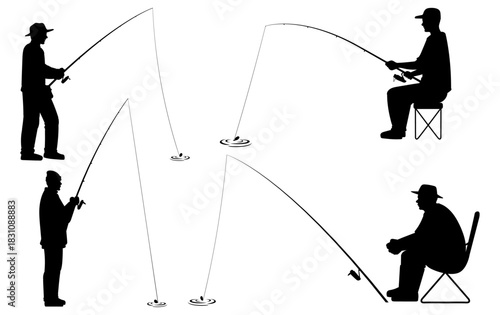 Fishing Silhouette Collection. Fishing Poses & Activities