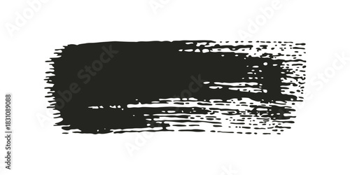 A black paint brush stroke on a white background in a horizontal orientation