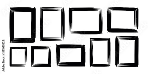 Collection of ten black brush stroke frames in varying sizes and orientations