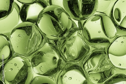 Photography Luminous green glass spheres in close-up with internal air bubbles, suited for e