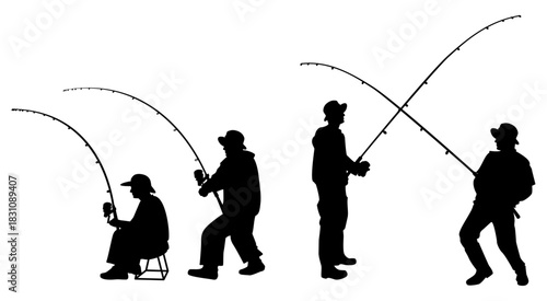 Fishing Silhouette Collection. Fishing Poses & Activities