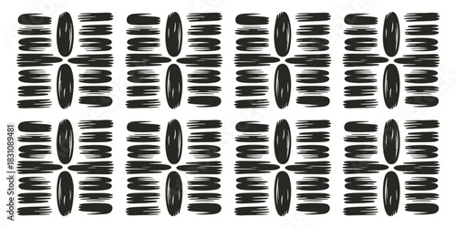 Pattern of black brush strokes arranged in rows and columns on white background