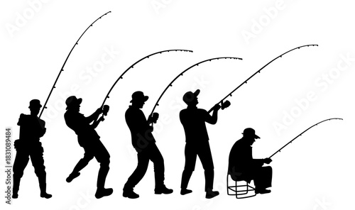 Fishing Silhouette Collection. Fishing Poses & Activities