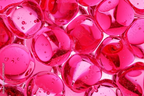 Vibrant pink glass-like gems in close-up with polished reflections, designed for bold beauty campaigns, luxury packaging visuals, and modern abstract decorative compositions