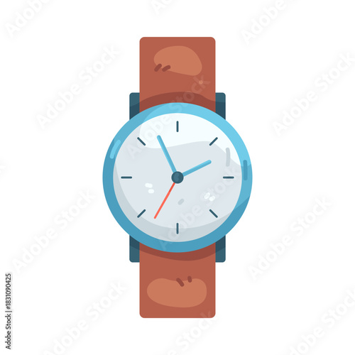 Illustration of Wristwatch with Brown Leather Strap