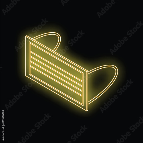 Neon medical face mask glowing on black background representing protection and safety