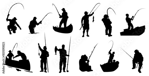 Fishing Silhouette Collection. Fishing Poses & Activities