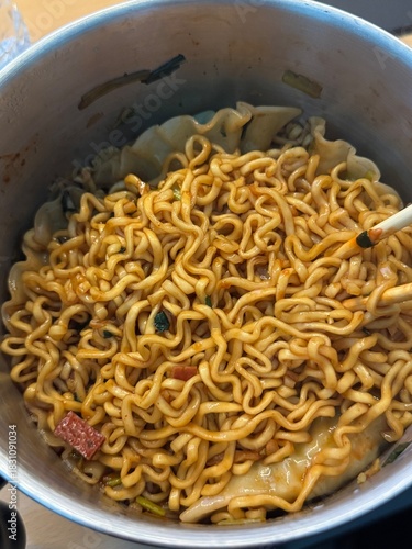 Spicy Korean Stir-Fried Instant Noodles in a Pot