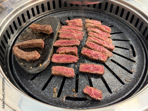 Grilling Hanwoo Beef on Korean BBQ Grill with Juicy Texture