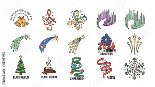 Festive Emblems of Celebration: A collection of various Christmas and New Year symbols, icons and emblems. perfect for adding a touch of festive flair to your creative projects