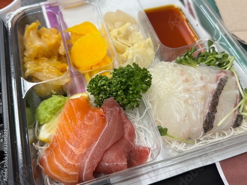 Assorted Korean Sashimi Lunch Box with Salmon, Tuna, and Flatfish