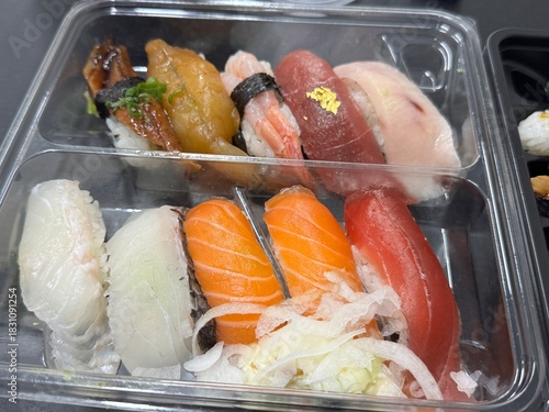 Assorted Korean Sushi Takeout Box with Salmon, Tuna, and Eel