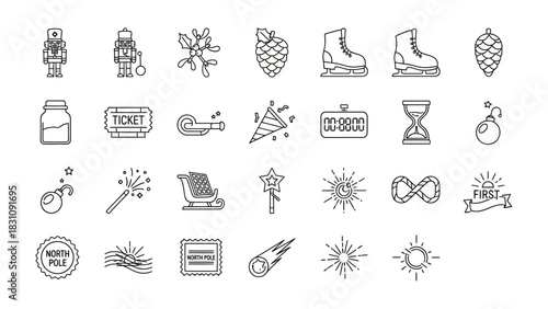 Christmas Icons Collection: A curated collection of icons perfect for various festive designs, encompassing a range of related objects with elegant line work.