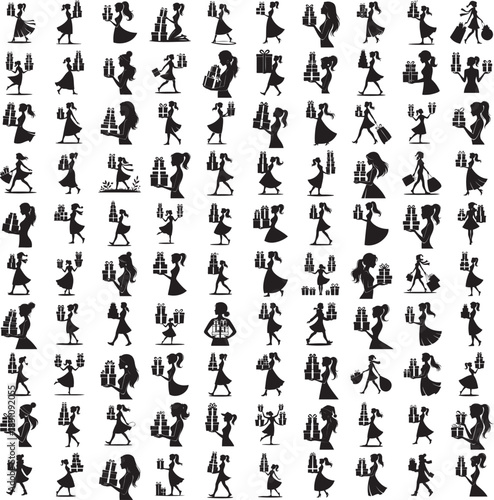 Witch hat and broomstick silhouette isolated on white background