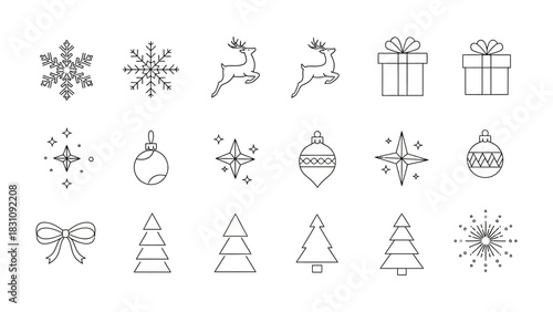 Festive Holiday Icons: A collection of meticulously crafted, linear vector illustrations capturing the essence of the holiday spirit.