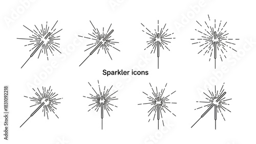 Sparkler Icons: A collection of meticulously crafted, minimalist sparkler icons, each capturing the radiant burst of light with elegant simplicity. Perfect for festive designs, celebrations.
