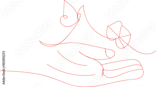 PrintMinimalist continuous line drawing of a delicate hand gently holding a small, open parachute or umbrella