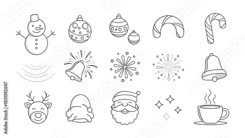 Holiday Cheer Doodle Set: A delightful collection of festive doodles capturing the essence of the season, from charming snowmen to glimmering ornaments, evoke the warmth and wonder of the holidays.