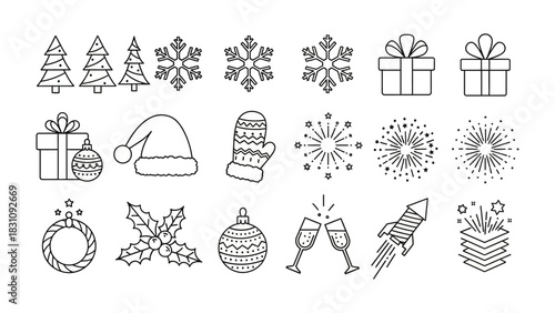 Festive Icons: A collection of meticulously crafted Christmas icons, perfect for conveying holiday cheer. Featuring various seasonal symbols.