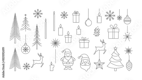 Festive Assemblage: An array of meticulously crafted Christmas icons, showcasing the festive season's essence with a minimal, graphic approach.