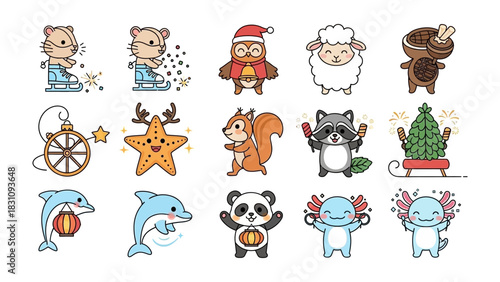 Cute Animal Collection: A delightful collection of adorable cartoon animals, each with a unique charm, perfect for adding whimsy and joy to any project.