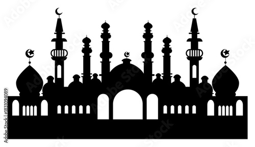 Mosque Silhouette Vector. Islamic Architecture and Cultural Landmark Design
