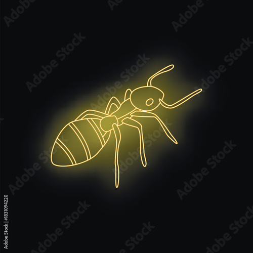 Neon yellow ant is walking on black background, creating a vibrant and eye catching image