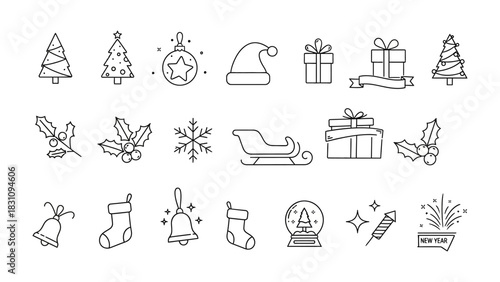 Festive Christmas Icon Collection: A curated set of festive icons representing the holiday spirit. Perfect for web design, greeting cards, and seasonal projects.