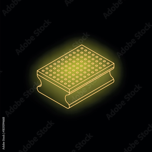 Glowing neon nail file on dark background, beauty and fashion concept