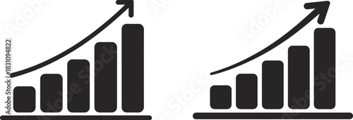 Growing graph icon set. Business chart with arrow. Growths chart collection. Profit growing sumbol. Progress bar. Growing bar chart icon vector.
