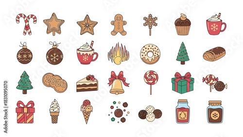 Festive Feast: An assortment of handcrafted Christmas treats. Illustrating the magic of the holiday season with sweet and decorative edibles, from candy canes to ginger bread man.