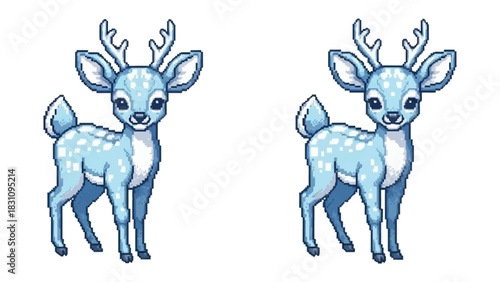 Artistic Deer Duo: A captivating pair of digitally illustrated deer, exuding a sense of magic and wonder with their unique coloration and design.