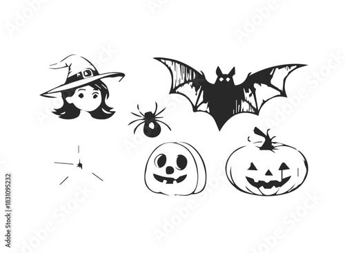 Halloween spooky icons black and yellow collection