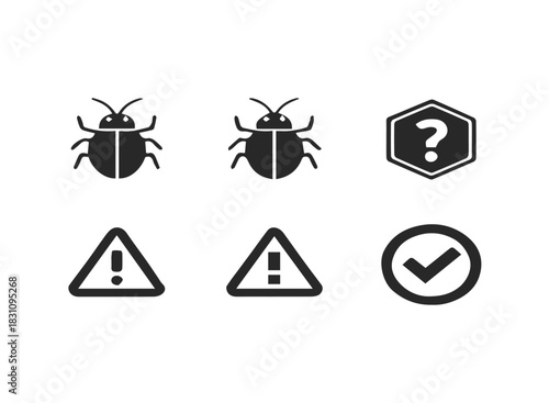 Coding and debugging symbols icon set in black and color
