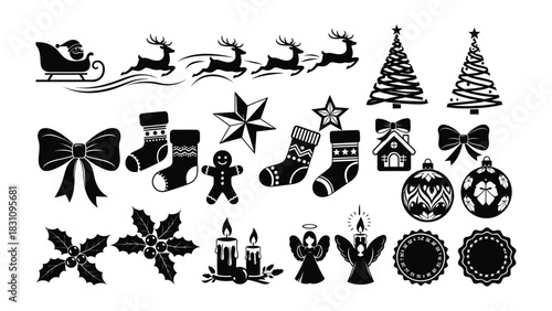 Holiday Silhouette Collection: A festive compilation of iconic holiday symbols, elegantly rendered in striking silhouettes, perfect for adding a touch of seasonal charm and whimsy.