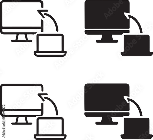 Isolated Remote Desktop Icon, remote desktop access icon, remote computer control, black minimal line monitor design, remote access tool for teams, editable vector for digital workflow use