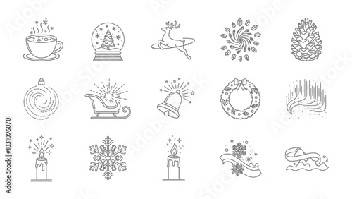 Festive Collection: A set of charming line art illustrations showcasing the essence of the festive season, capturing the magic and joy of the holidays.