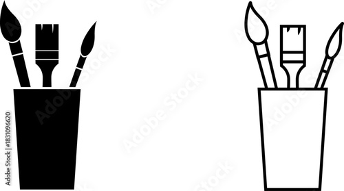 Creative logo featuring three paintbrushes in a container designed for art and crafting activities