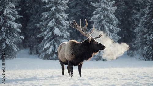 Majestic Elk in Winter Wonderland - A Captivating Wildlife Scene.