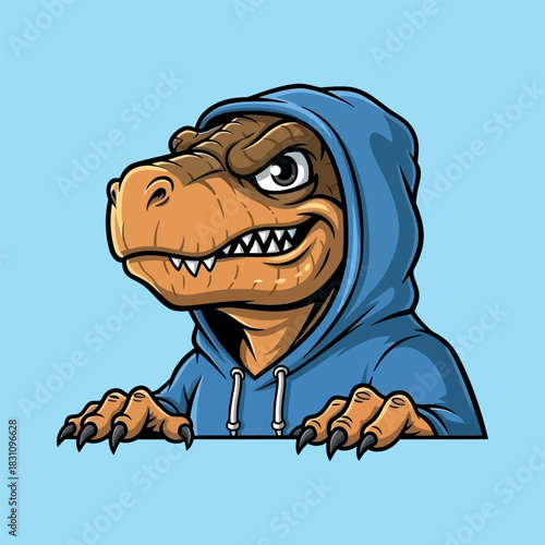 Cartoon Tyrannosaurus Rex Wearing a Hoodie, Funny Dinosaur