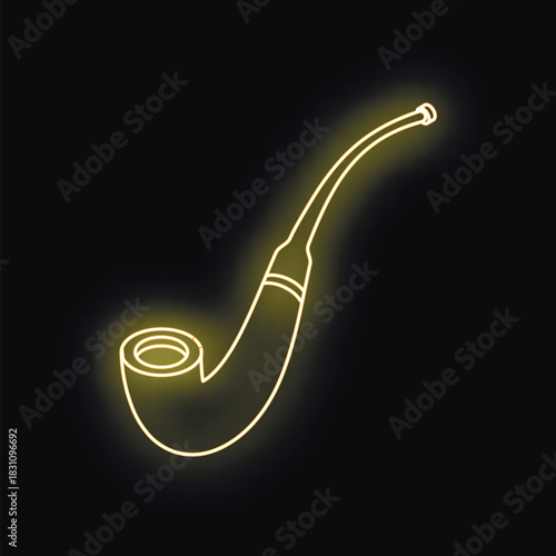 Neon sign representing a classic tobacco pipe glowing on a black background