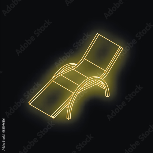 Relaxing deck chair glowing on dark background, representing summer vacation and leisure