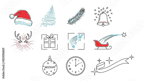 Holiday Symbols Composition: A collection of various holiday symbols, elegantly arranged in a visually pleasing manner, perfect for festive designs.