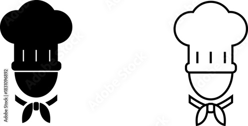 Chef hat logo design showcasing a minimalist black and white style with a bow tie detail for culinary branding