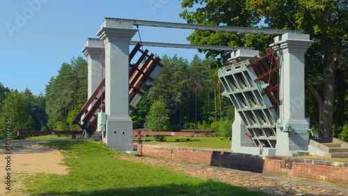Dambrovka Lock. Augustow Canal, Avgustovski channel or Kanal Augustowski uniting Vistula Neman rivers protected by UNESCO in Chertok Dombrovka Grodno Hrodna visafree region Belarus in Europe.