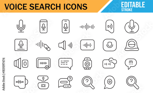 Minimal Voice Search and Digital Assistant Line Icons Set